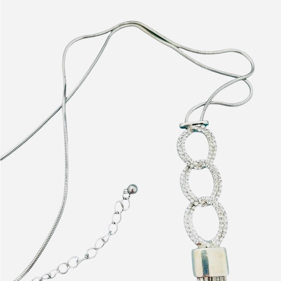 CHICO’S triple Circle Pendant Chain Tassel Silver Tone 32" Long Necklace - Picture 3 of 7